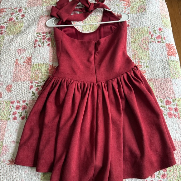 Miss Circle Chic Burgundy Halter Mini Dress - Picture 5 of 5